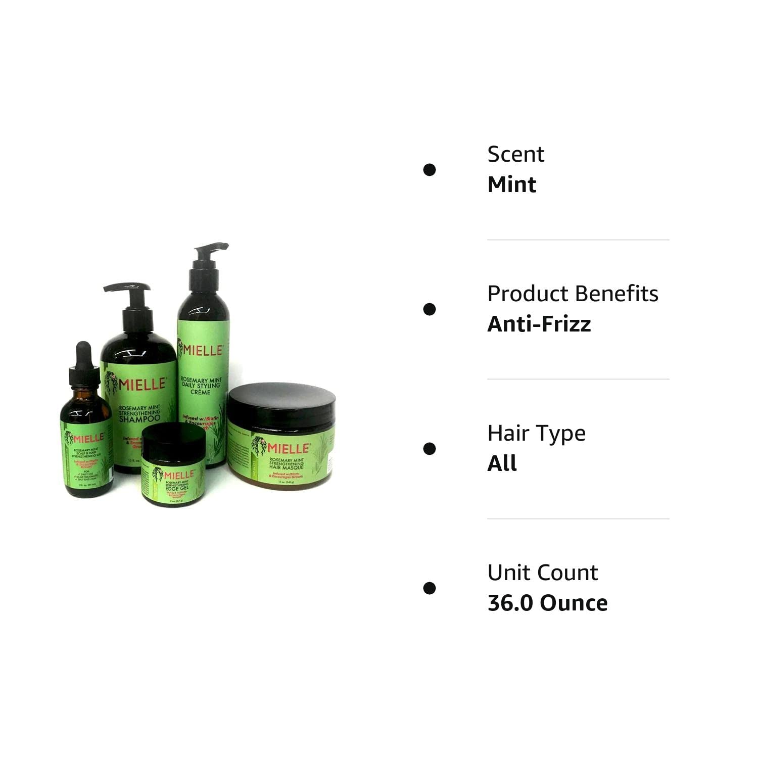 MIELLE Rosemary Mint Organics Infused with Biotin and Encourages Growth Hair Products for Stronger and Healthier Hair and Styling Bundle Set 5 PCS