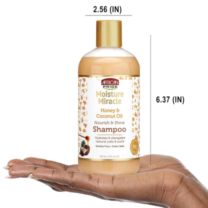 Moisture Miracle Honey & Coconut Oil Shampoo - for Natural Coils & Curls, Nourishes & Shines, Sulfate Free, Color Safe, 12 Oz.