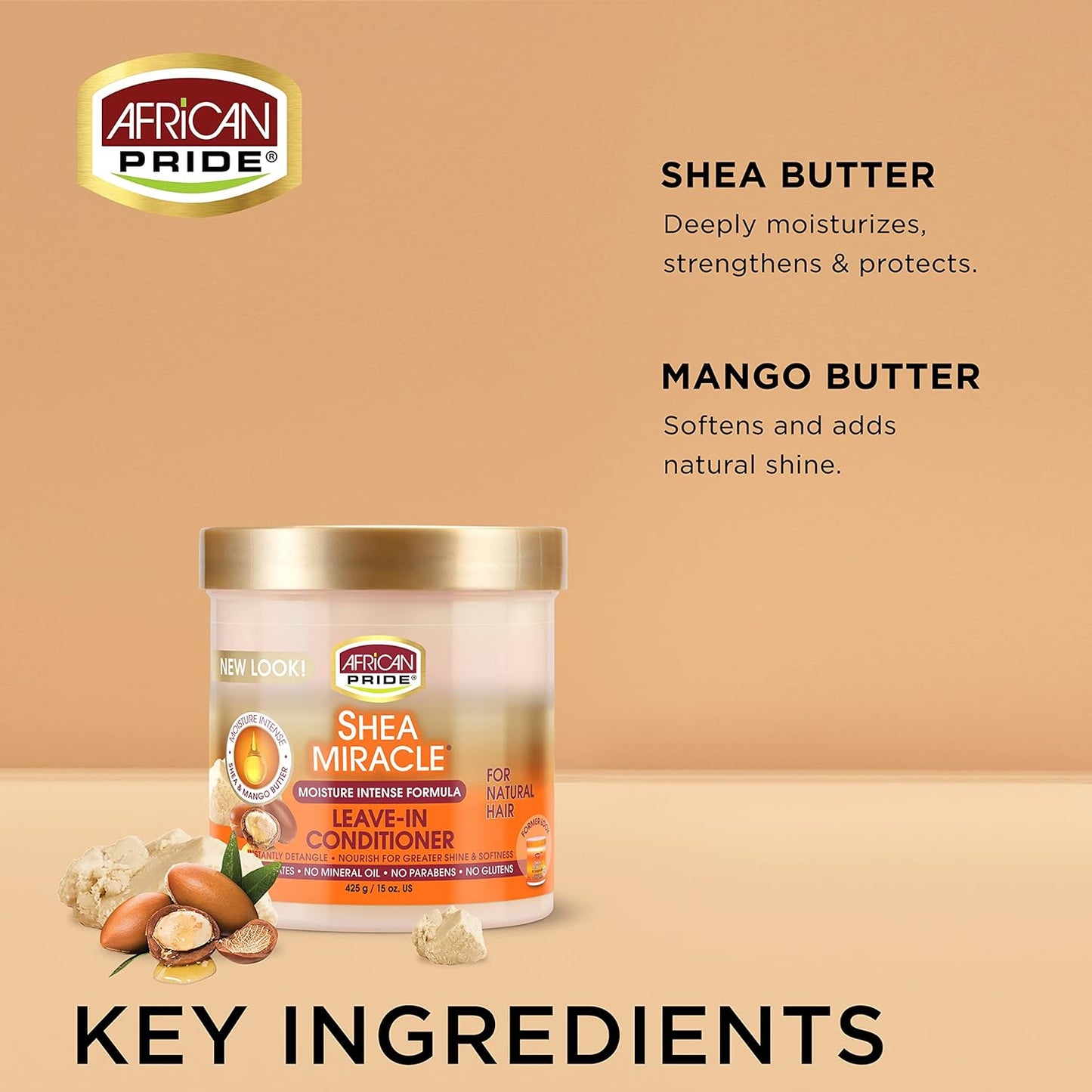 Shea Miracle Leave in Conditioner - Contains Shea & African Mango Butter to Smooth Curls, Coils & Waves, Nourishes Hair, 15 Oz