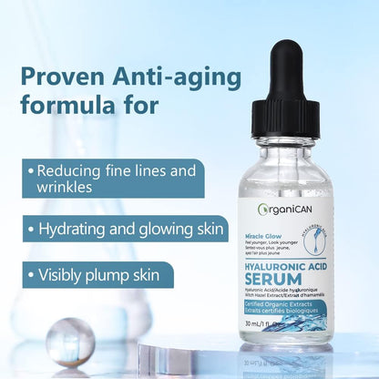 Miracle Glow anti Aging Hyaluronic Acid Serum for Face with Vitamin C, Vitamin E - Skin Brightening, Hydrating Collagen Boost for Dark Spots