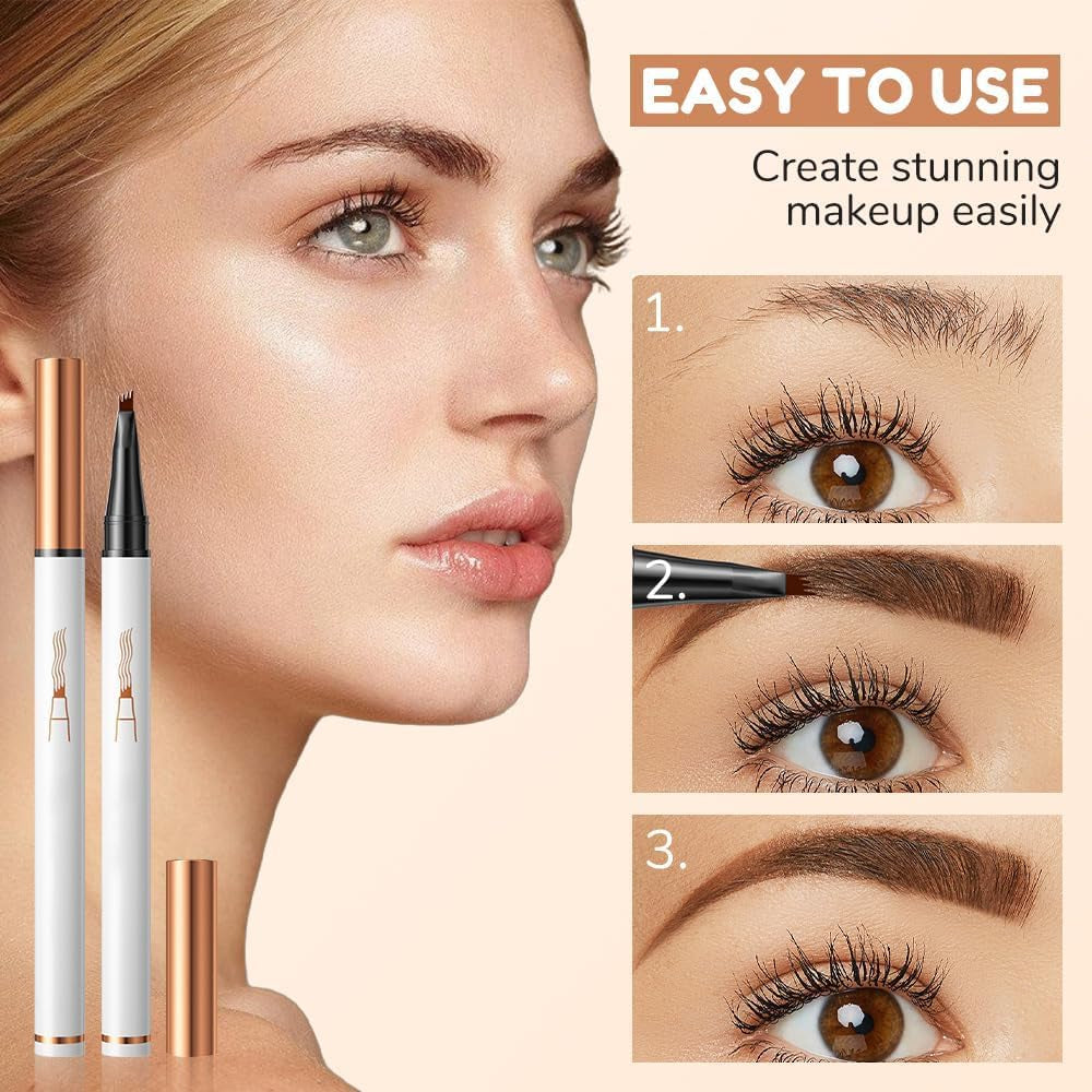 Eyebrow Pencil with 4 Fork Tip - 3D Microblading Eyebrow Pencil Natural Makeup Fine Stroke Magic Eyebrow Pencil, Long-Lasting Waterproof Eyebrow Pencil Stay on All Day (Light Brown)