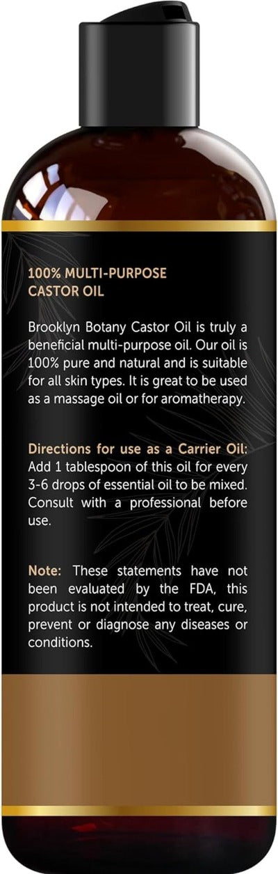 Organic Castor Oil in Plastic Bottle for Hair Growth, Eyelashes & Eyebrows - 100% Pure and Natural Carrier Oil, Hair & Body Oil - Moisturizing Massage Oil for Aromatherapy - 8 Fl Oz