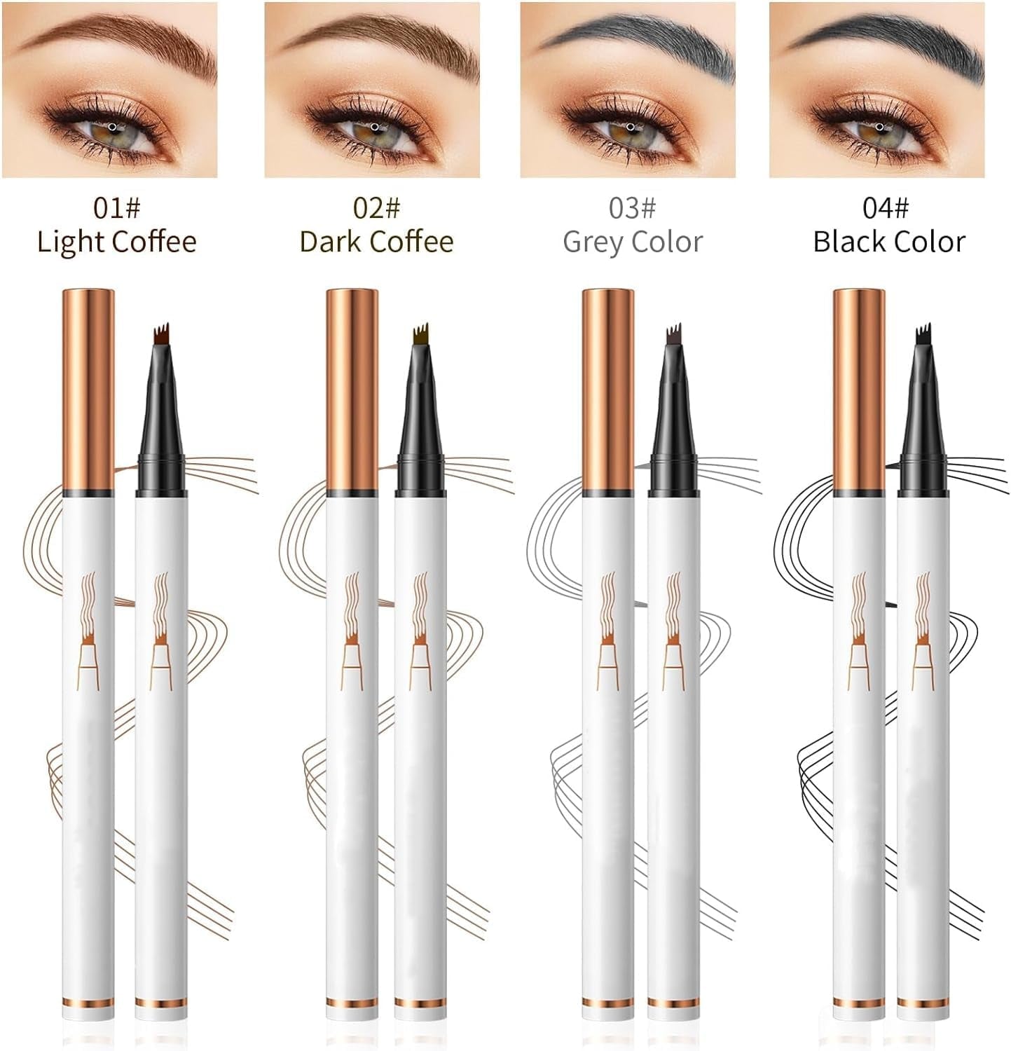 Eyebrow Pencil with 4 Fork Tip - 3D Microblading Eyebrow Pencil Natural Makeup Fine Stroke Magic Eyebrow Pencil, Long-Lasting Waterproof Eyebrow Pencil Stay on All Day (Light Brown)