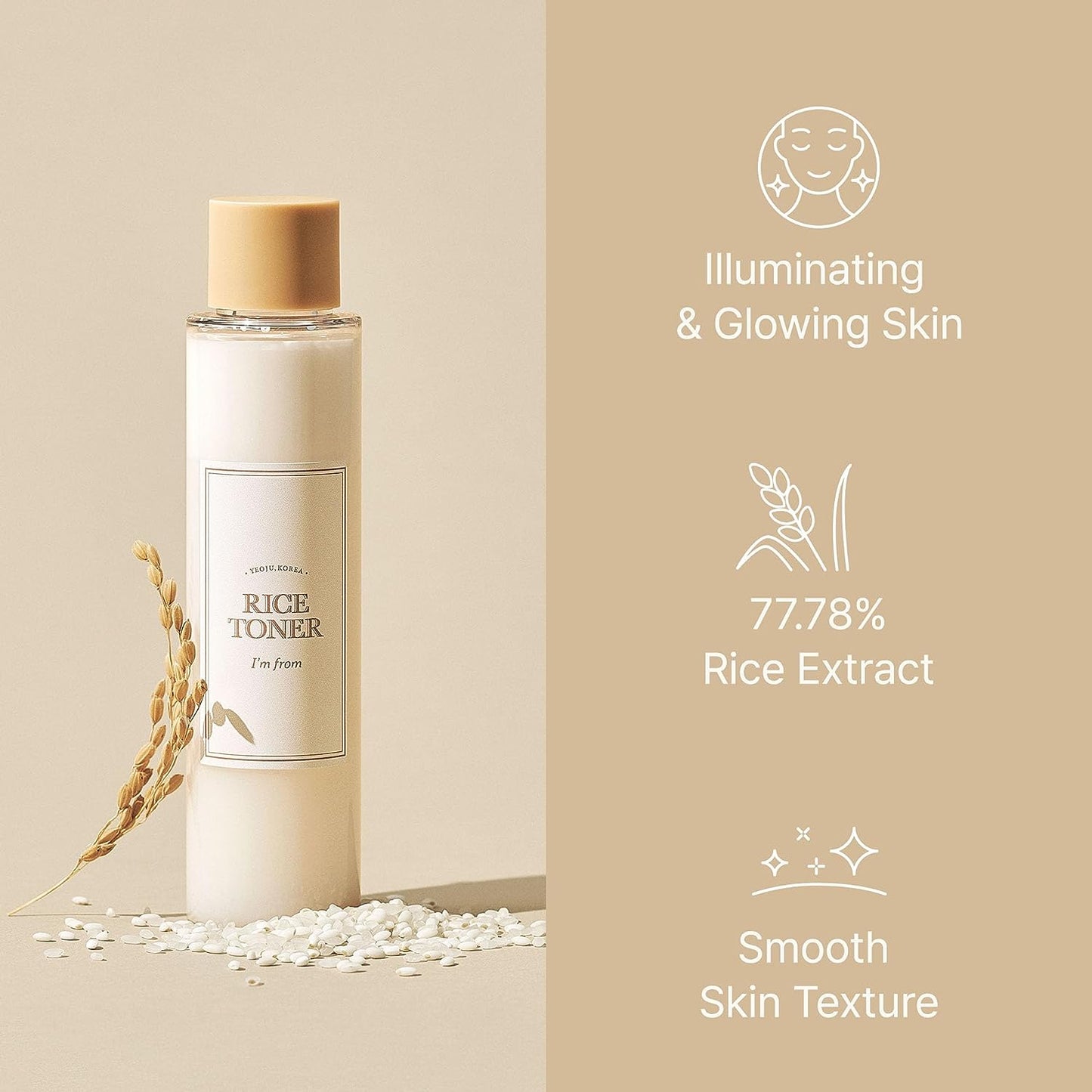 [] Rice Toner, 5.07 Fl Oz | Milky Toner for Glowing Skin, 77.78% Rice Extract from Korea, Glow Essence with Niacinamide, Hydrating for Dry Skin, Alcohol-Free, Fragrance-Free, Glass Skin