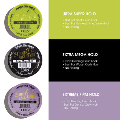 24 Hour Edge Tamer - Extreme Firm Hold (0.5Oz/ 15Ml) - No Flaking, White Residue, Shine and Smooth Texture with Argan Oil and Castor Oil