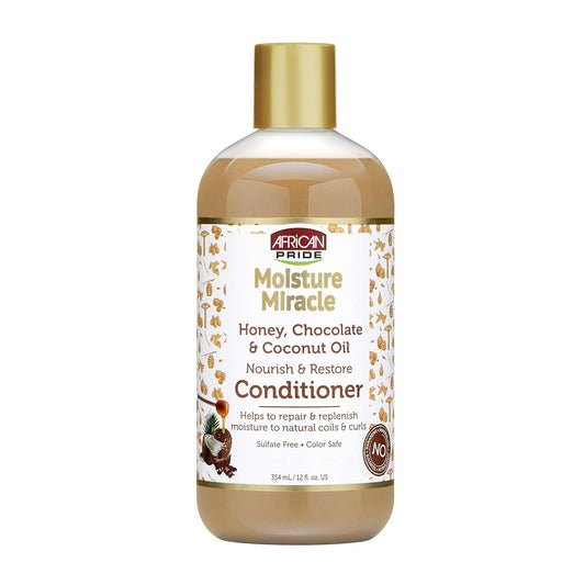 Moisture Miracle Honey, Chocolate & Coconut Oil Conditioner - Helps Repair & Replenish Moisture to Natural Coils & Curls, Nourishes & Restores, Sulfate Free, Color Safe, 12 Oz