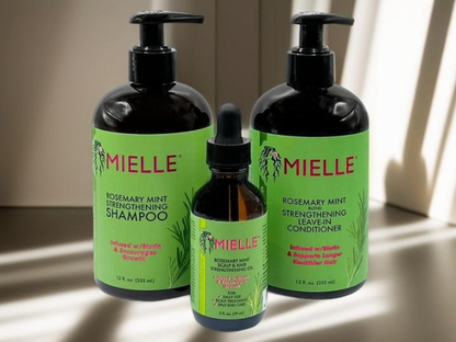 Produits capillaires MIELLE Rosemary Mint Organics enrichis en biotine et favorisant la croissance pour des cheveux plus forts et plus sains - Ensemble de coiffage 3 PCS