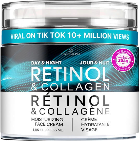 Face Moisturizer Retinol Cream - Day & Night Moisturizing Cream - Neck & Neckline Cream with Collagen & Hyaluronic Acid - Skin Care Facial Moisturizer for Women & Men