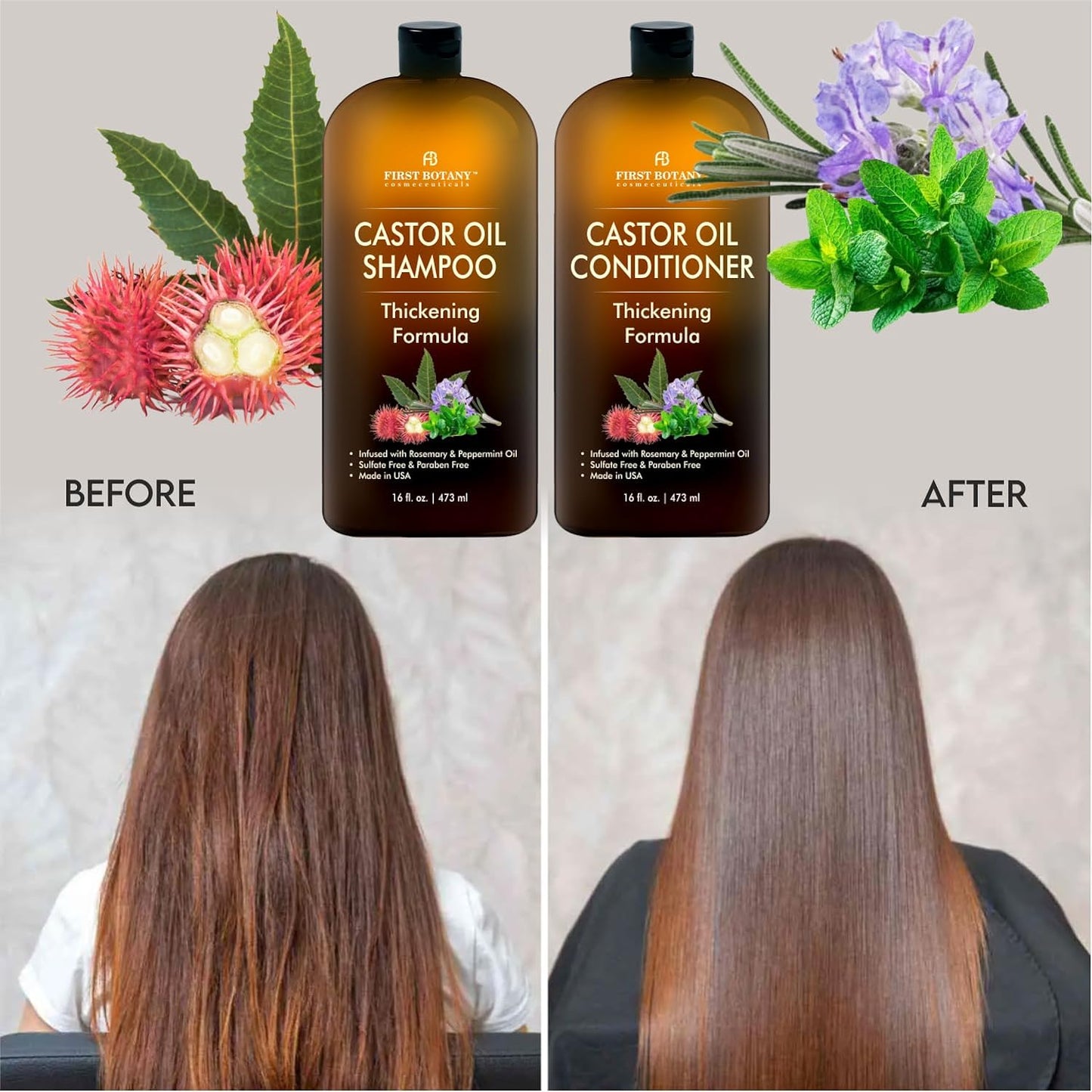 Castor Oil Shampoo and Conditioner - an anti Hair Loss Set Thickening Formula for Hair Regrowth, anti Thinning Sulfate Free for Men & Women anti Dandruff Treatment - 16 Oz