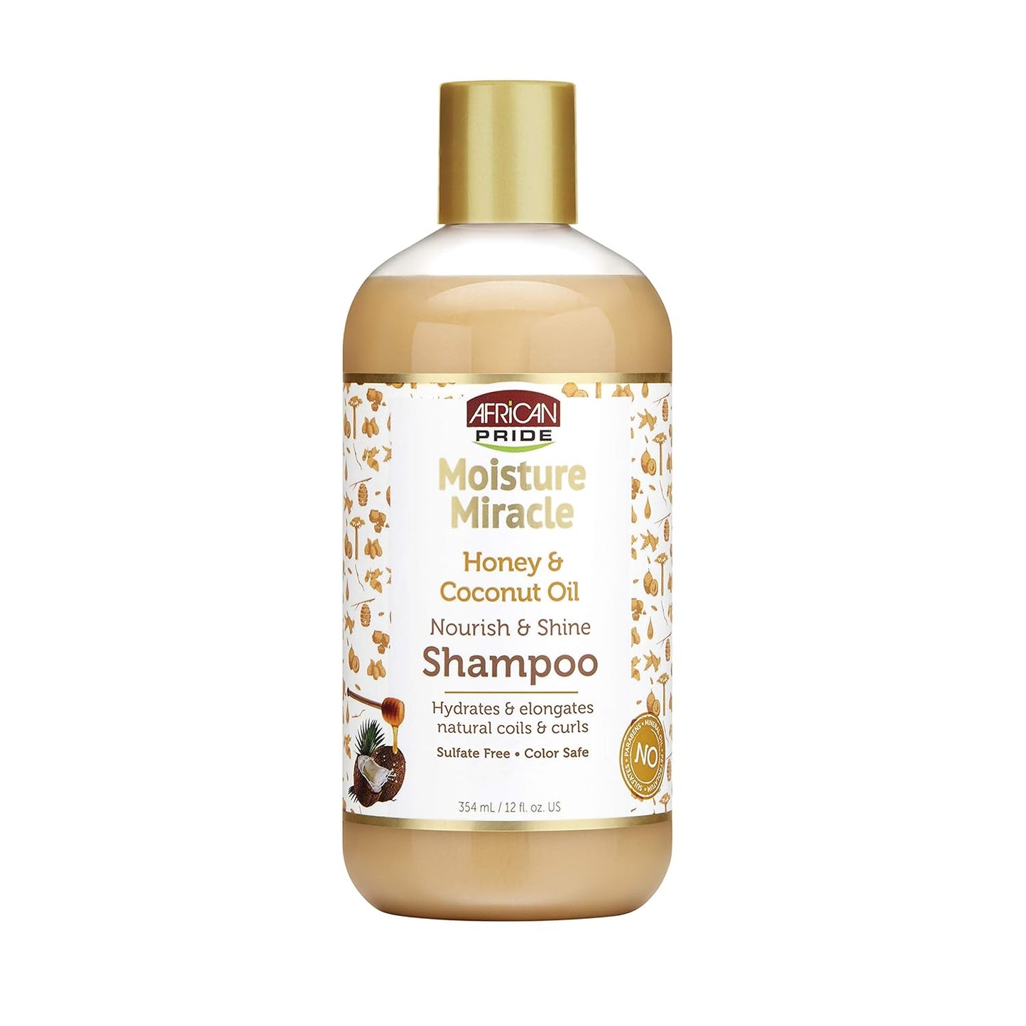 Moisture Miracle Honey & Coconut Oil Shampoo - for Natural Coils & Curls, Nourishes & Shines, Sulfate Free, Color Safe, 12 Oz.