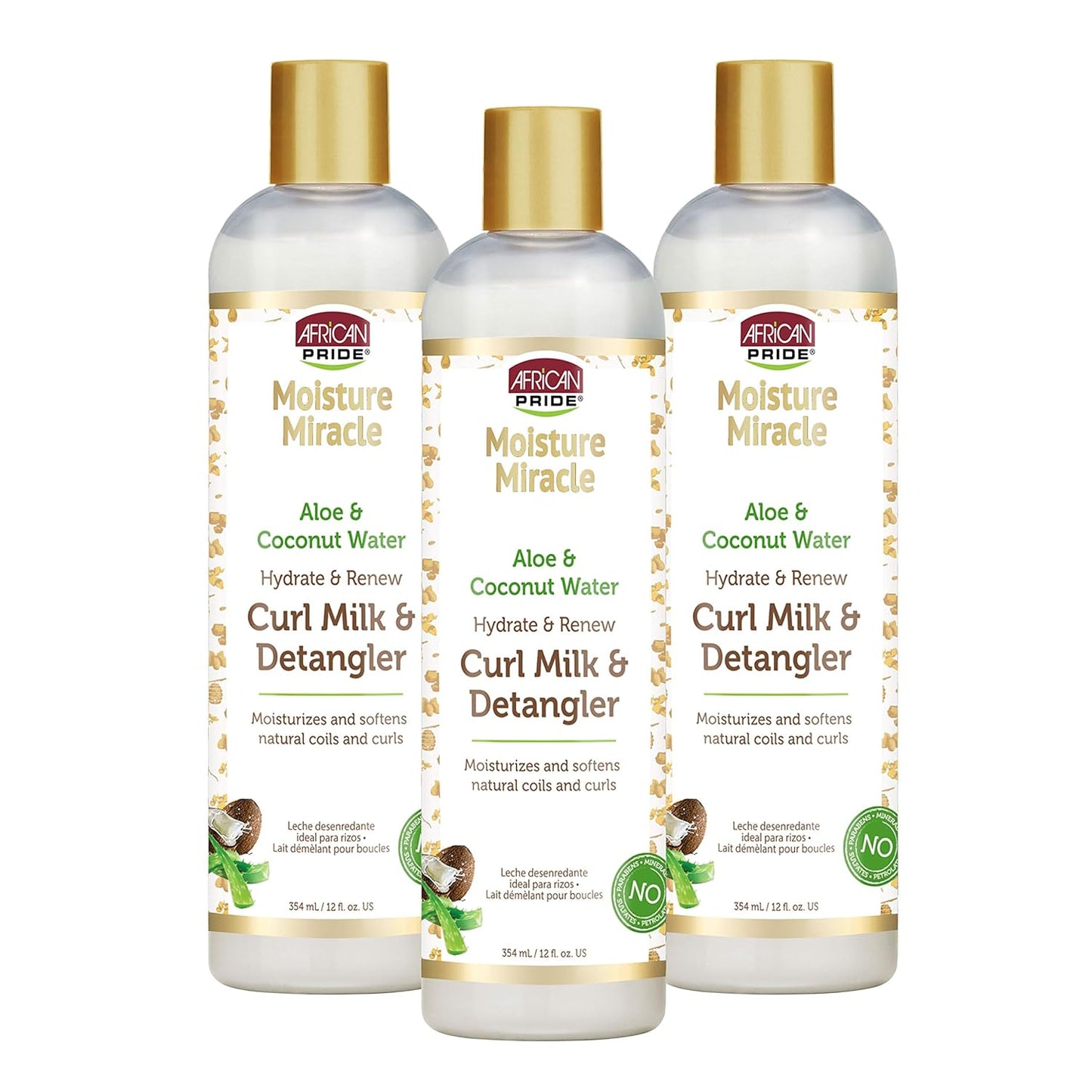 Moisture Miracle Hydrate & Renew Curl Milk & Hair Detangler (3 Pack), for Natural Coils & Curls, Hydrates & Controls Frizz, 12 Oz