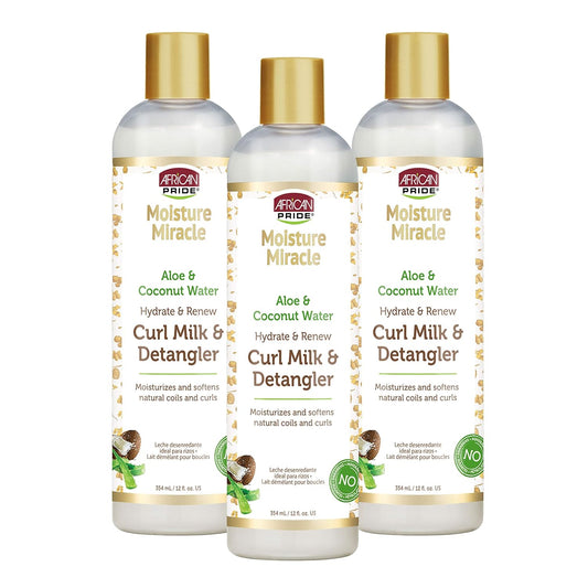 Moisture Miracle Hydrate & Renew Curl Milk & Hair Detangler (3 Pack), for Natural Coils & Curls, Hydrates & Controls Frizz, 12 Oz