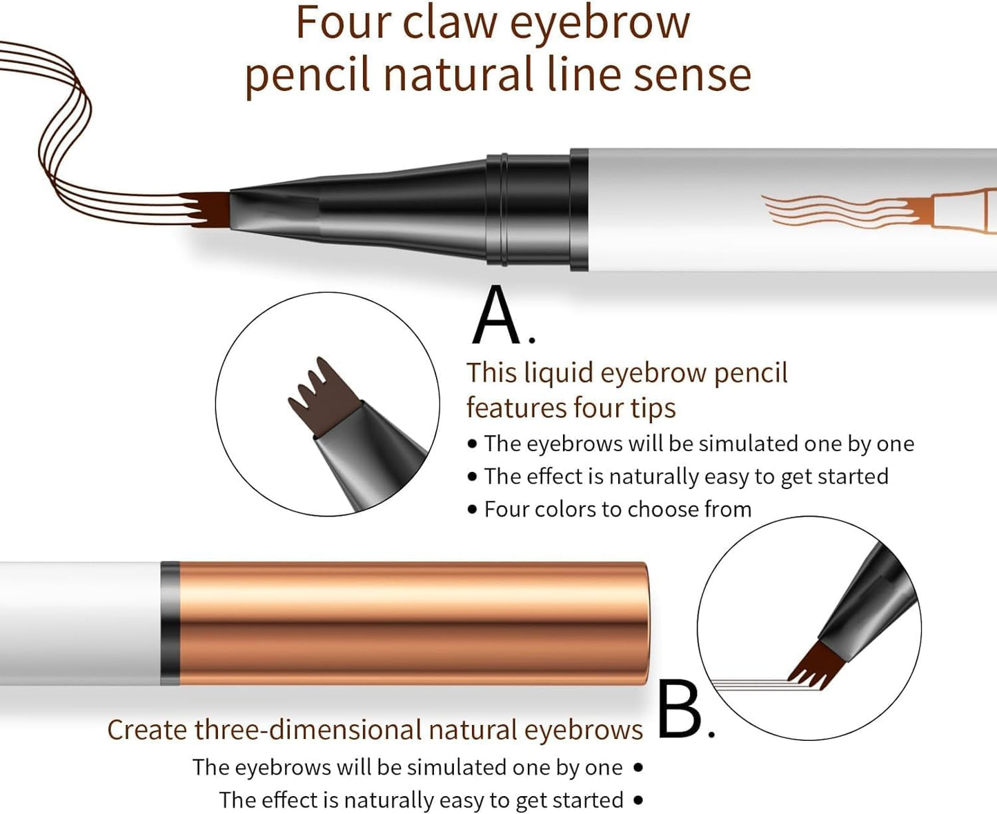 Eyebrow Pencil with 4 Fork Tip - 3D Microblading Eyebrow Pencil Natural Makeup Fine Stroke Magic Eyebrow Pencil, Long-Lasting Waterproof Eyebrow Pencil Stay on All Day (Light Brown)