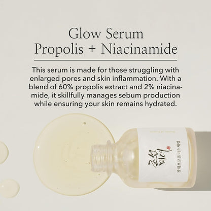 Glow Serum Propolis and Niacinamide Hydrating Facial Soothing Moisturizer for Irritated Uneven Skin Tone, Korean Skin Care 30Ml, 1 Fl.Oz