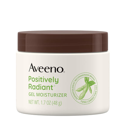 Positively Radiant Daily Gel Facial Moisturizer with Hyaluronic Acid & Tone-Correcting Soy, Hydrating & Brightening Gel Face Cream Evens Skin Tone & Texture, Hypoallergenic, 1.7 Oz